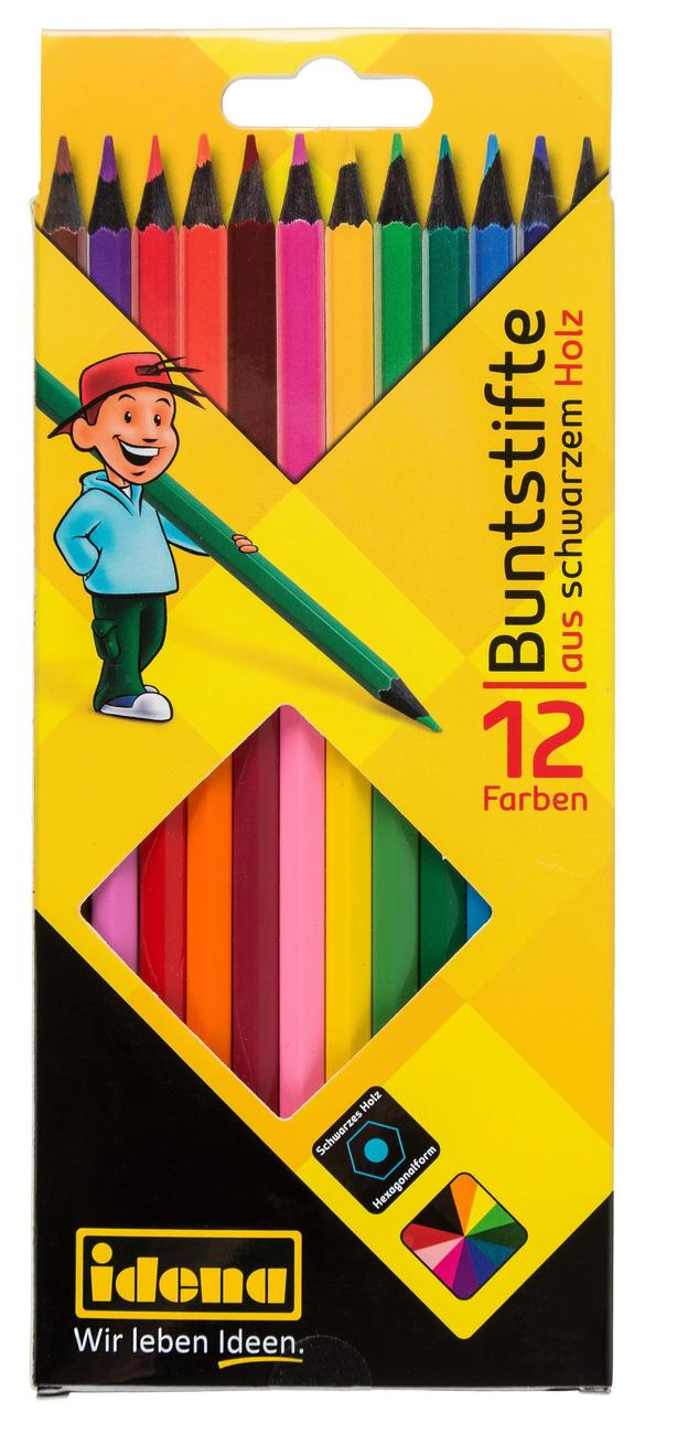 Idena Creioane color 12 culori lemn negru