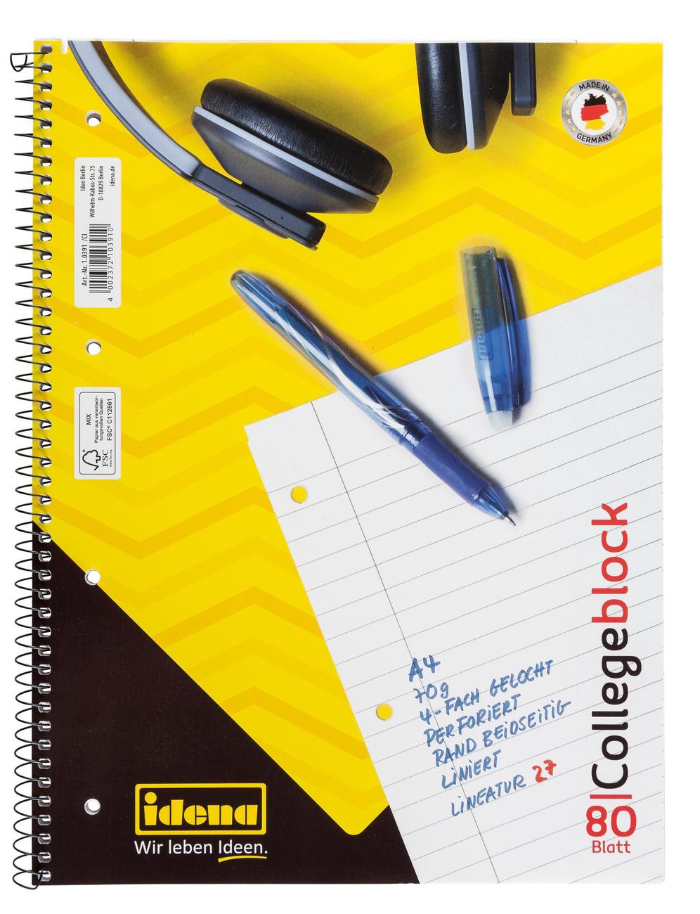 Idena Collegeblock A4 cu spirala si microperforatii, 80 file, dictando