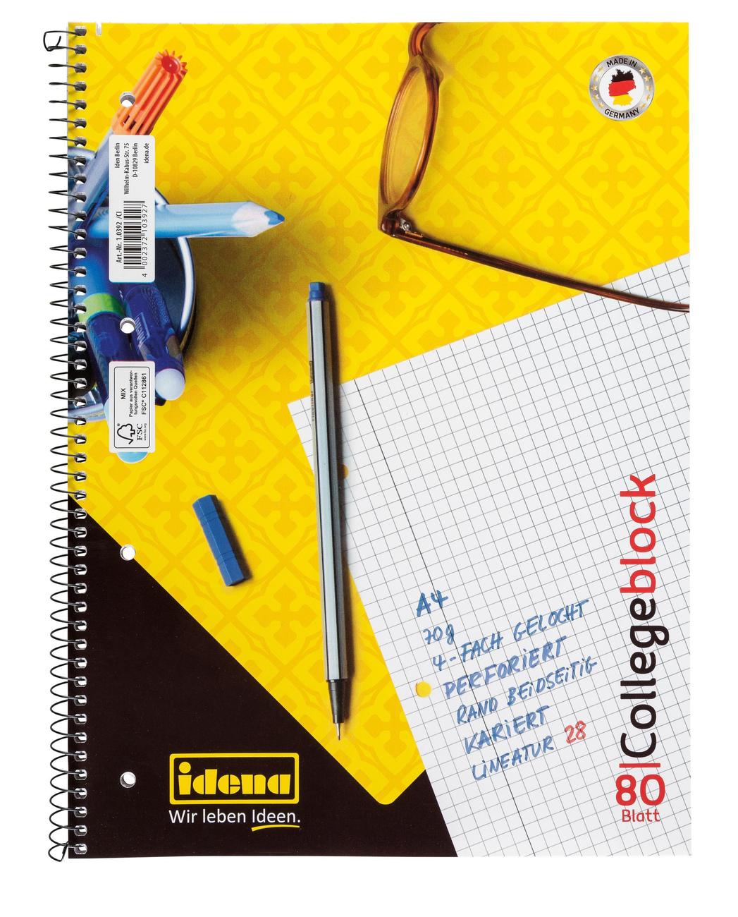 Idena Collegeblock A4 cu spirala si microperforatii, 80 file, matematica