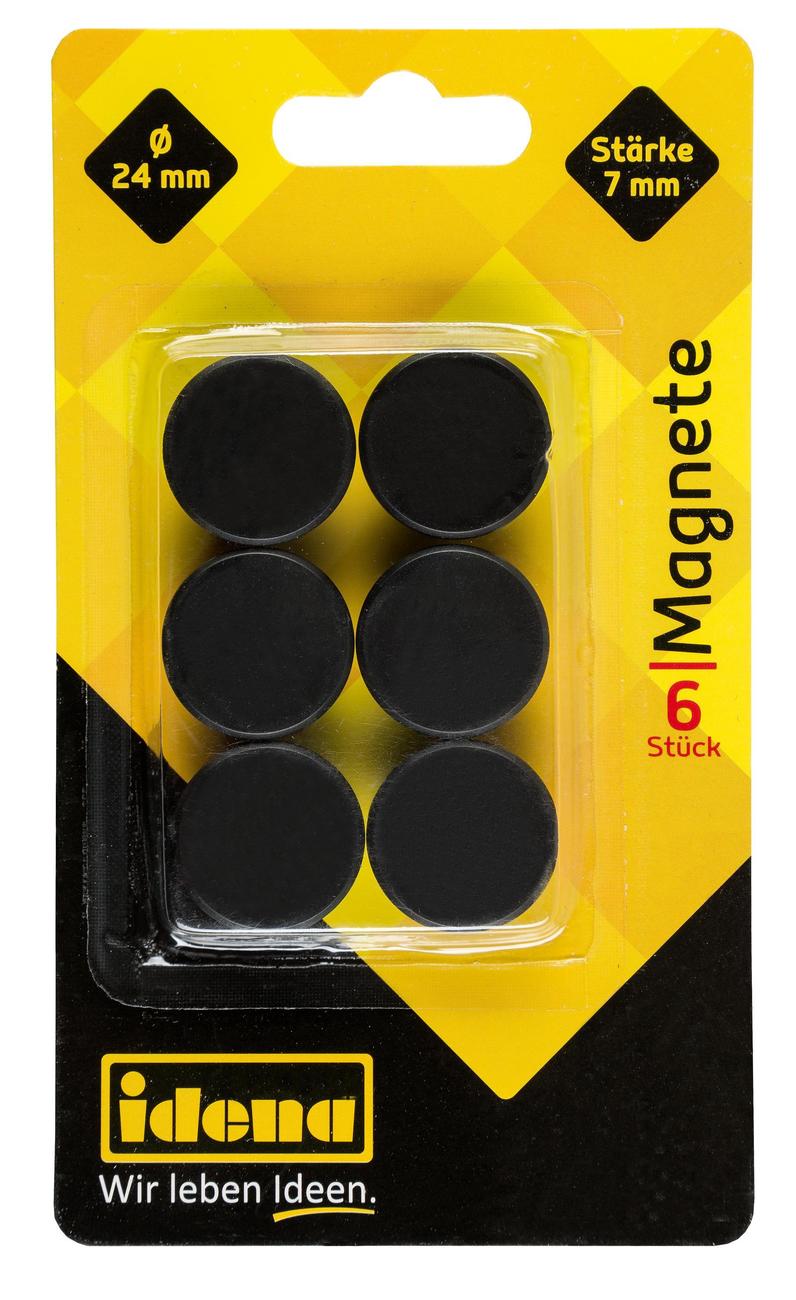 Idena Set 6 magneti rotunzi, Culoare: negru