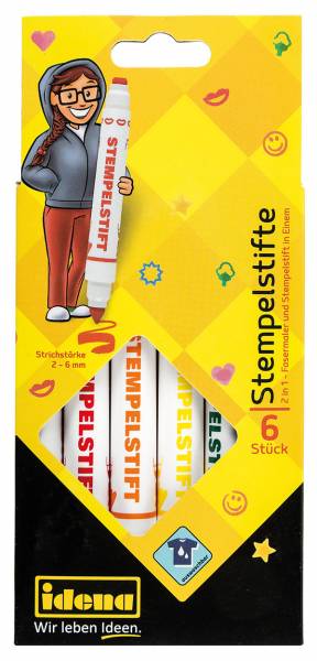 Idena Fasermaler und Stempelstift mit 6 Motiven